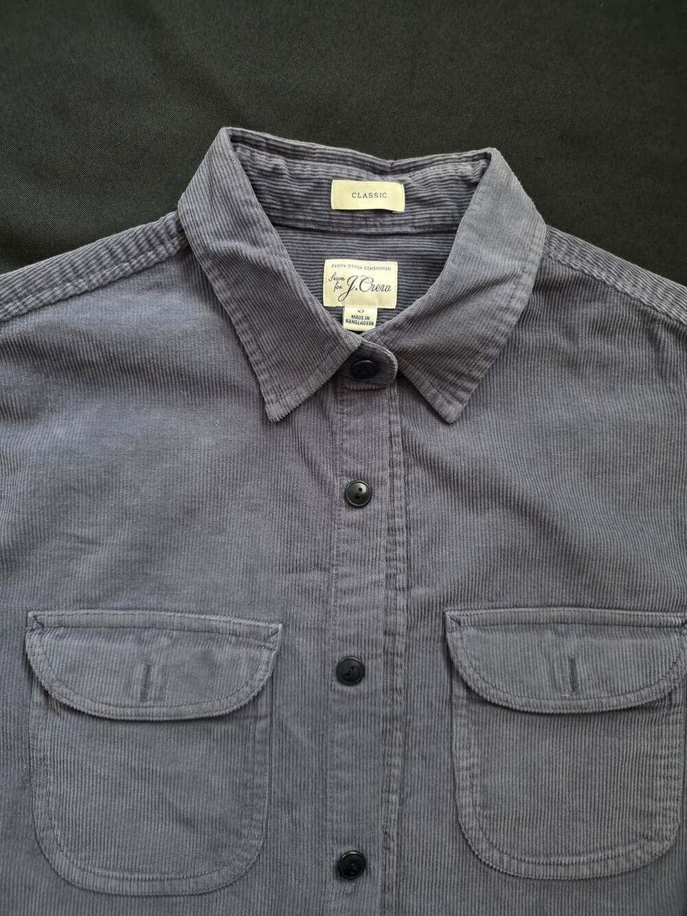 J. Crew Classic Corduroy Shirt Size S Gray Long Sleeve Workshirt Pocket